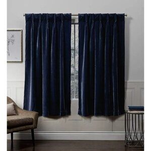 NEW Set Of 2 Velvet Pinch Pleated Window Curtain Panels - Exclusive Dark Blue